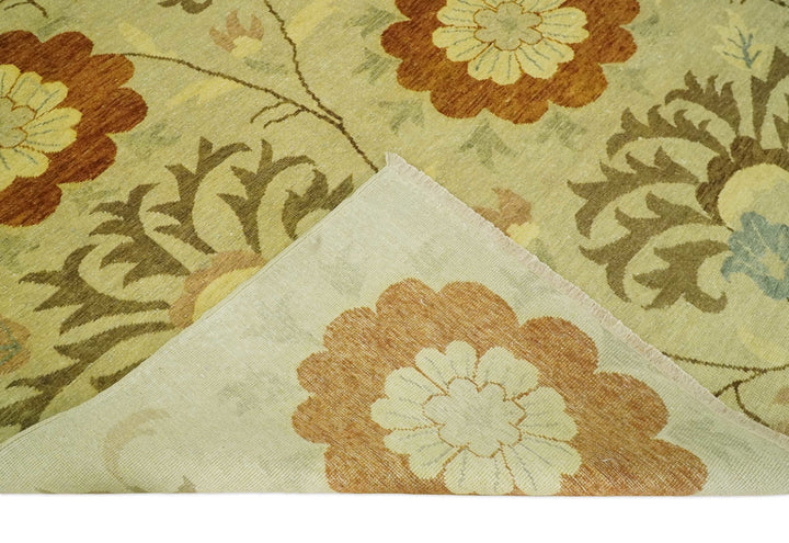 Antique Turkish Floral 8x10 Hand Knotted Beige, Olive and Rust Floral Persian Rug | AC5810 - The Rug Decor
