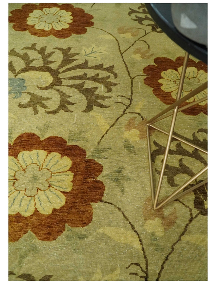 Antique Turkish Floral 8x10 Hand Knotted Beige, Olive and Rust Floral Persian Rug | AC5810 - The Rug Decor