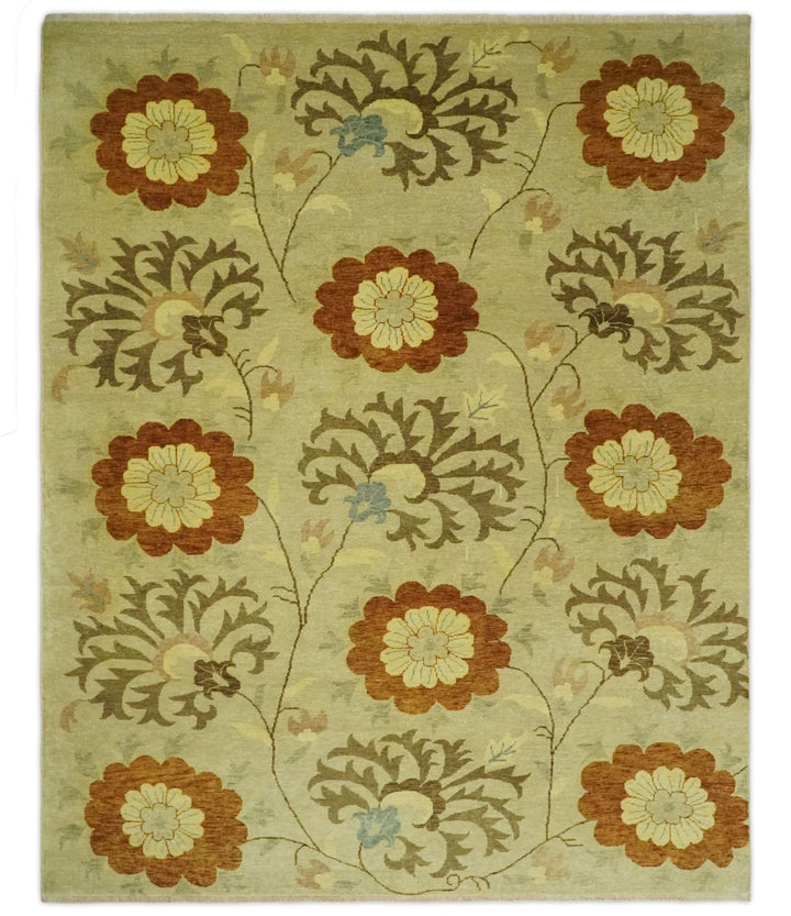 Antique Turkish Floral 8x10 Hand Knotted Beige, Olive and Rust Floral Persian Rug | AC5810 - The Rug Decor