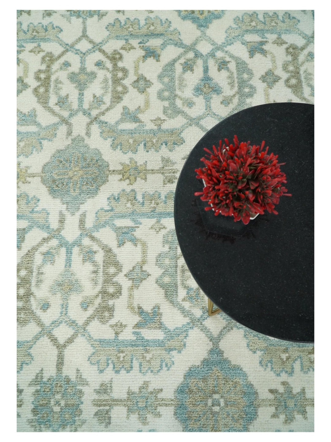Antique Turkish Oushak 8x10 Beige and Blue Hand Knotted Large Wool Area Rug | TRDCP428810 - The Rug Decor
