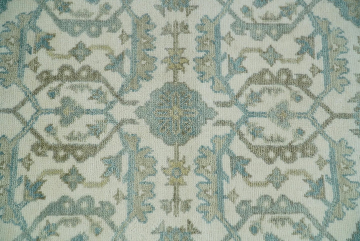 Antique Turkish Oushak 8x10 Beige and Blue Hand Knotted Large Wool Area Rug | TRDCP428810 - The Rug Decor