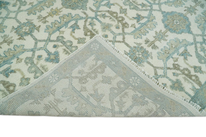 Antique Turkish Oushak 8x10 Beige and Blue Hand Knotted Large Wool Area Rug | TRDCP428810 - The Rug Decor