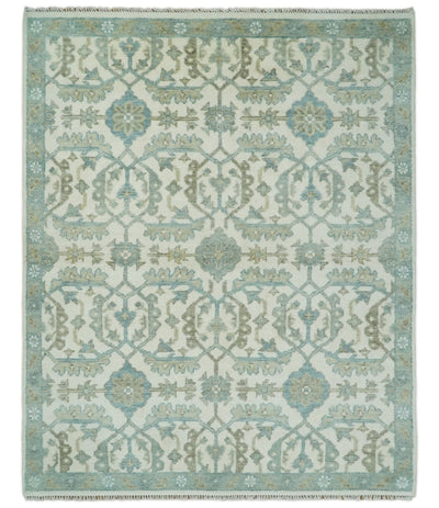 Antique Turkish Oushak 8x10 Beige and Blue Hand Knotted Large Wool Area Rug | TRDCP428810 - The Rug Decor