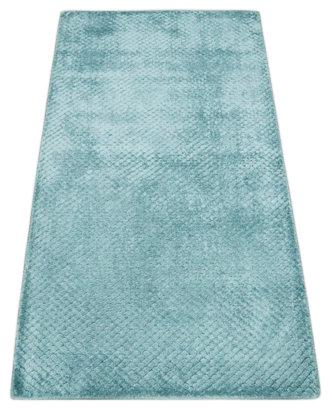 Aqua 2x4 Modern Geometrical Cross Square Hand Made Blue Art silk Area Rug | N4624 - The Rug Decor