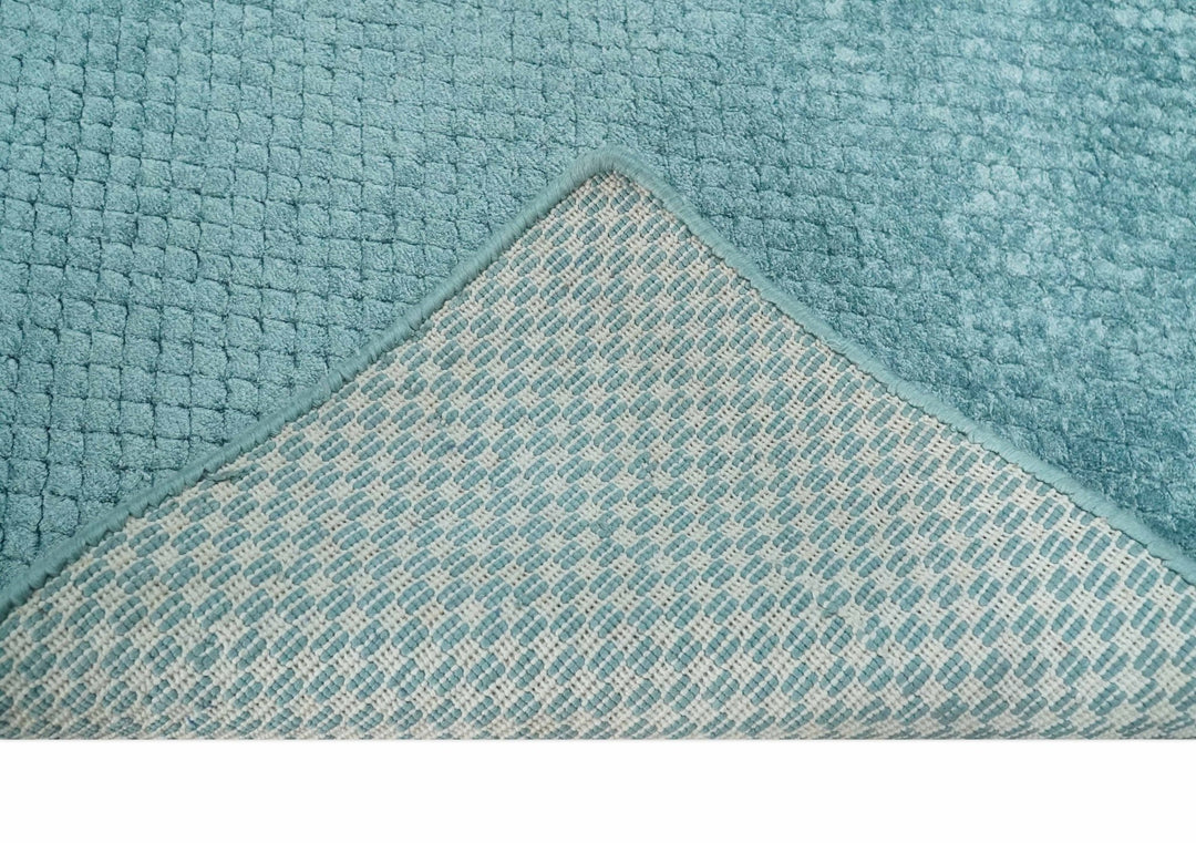 Aqua 2x4 Modern Geometrical Cross Square Hand Made Blue Art silk Area Rug | N4624 - The Rug Decor