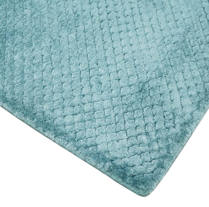 Aqua 2x4 Modern Geometrical Cross Square Hand Made Blue Art silk Area Rug | N4624 - The Rug Decor