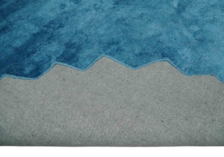 Art Silk 4x4 Round Modern Blue blended Art Silk Rug entryway, bedside rug - The Rug Decor