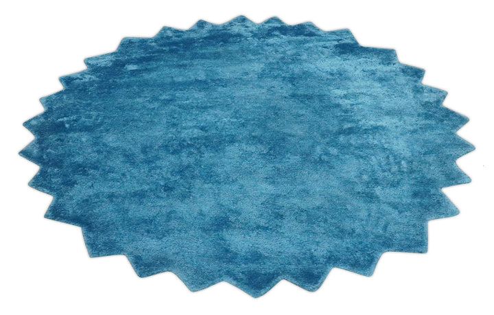 Art Silk 4x4 Round Modern Blue blended Art Silk Rug entryway, bedside rug - The Rug Decor