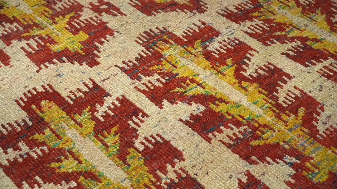 8x10 and 10x14 Hand Knotted Beige, Rust and Gold Modern Contemporary Southwestern Tribal Trellis Recycled Silk Area Rug | OP24