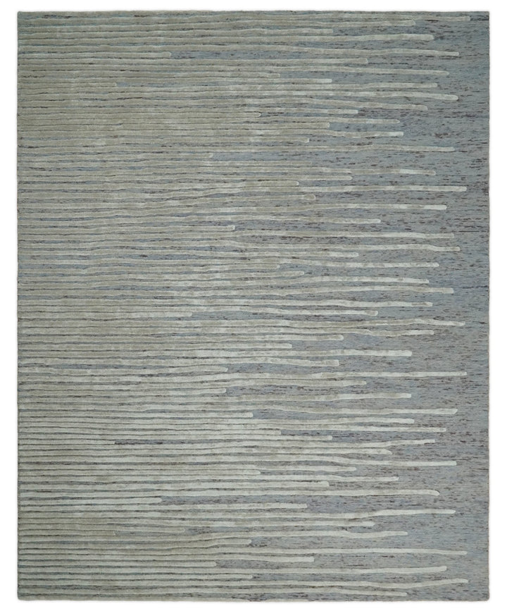 Beige and Blue Handmade 8x10 Wool and Silk Area rug made with fine wool - The Rug Decor