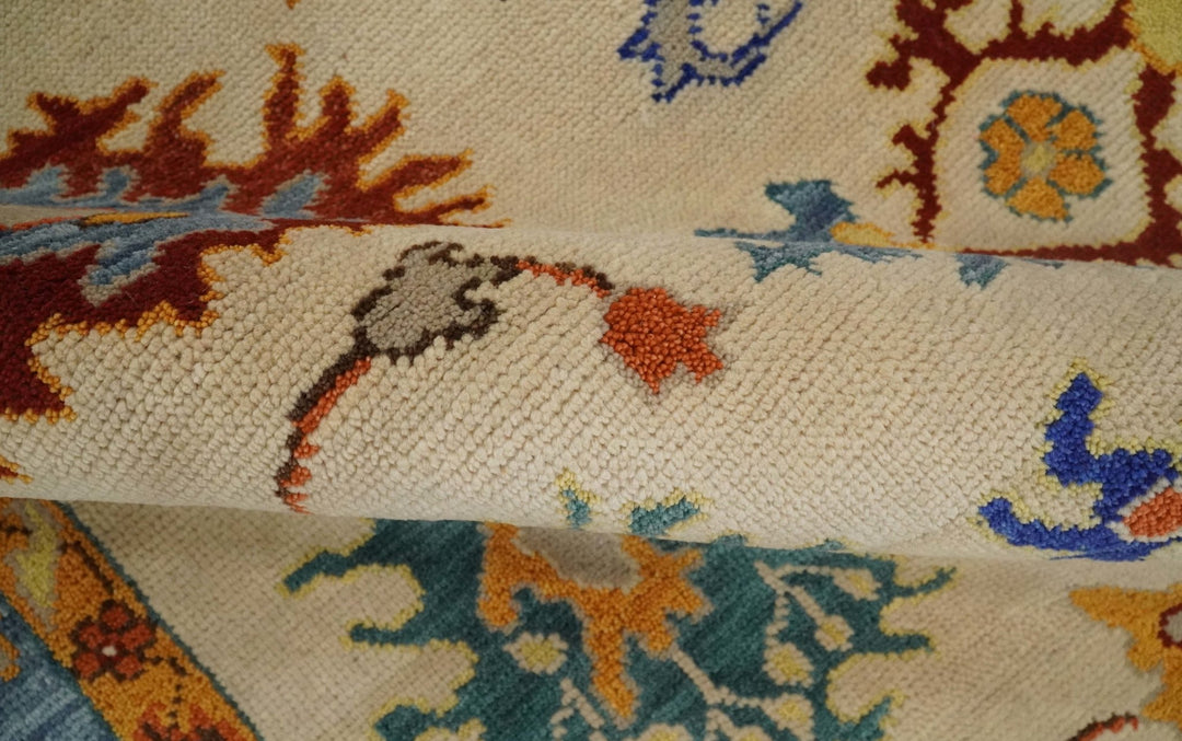 Beige and Blue Oushak 5x8, 6x9, 8x10, 9x12, 10x14 and 12x15 Hand Knotted Traditional Persian Vintage Wool Rug | TRDCP786 - The Rug Decor