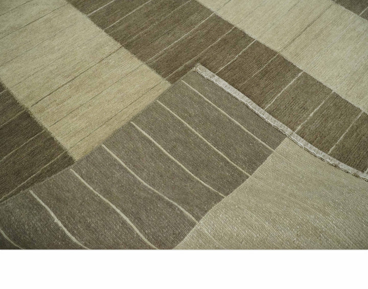 Beige and Brown Modern Geometrical Hand loom 5x8 wool and Art Silk area Rug - The Rug Decor