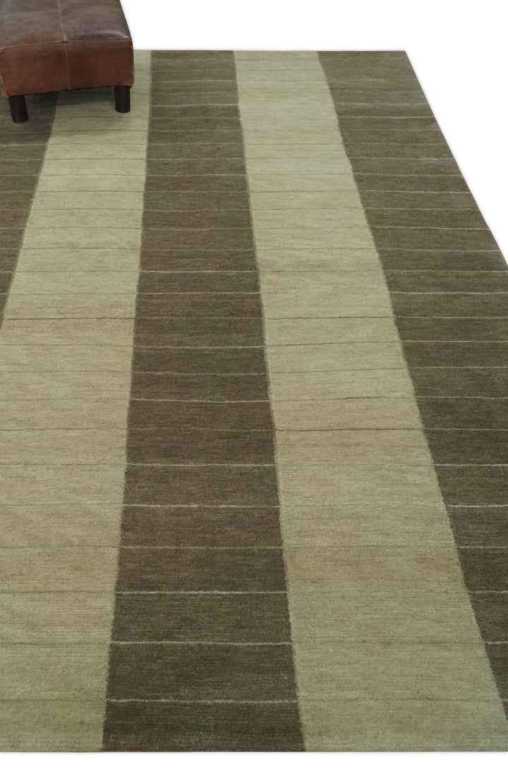 Beige and Brown Modern Geometrical Hand loom 5x8 wool and Art Silk area Rug - The Rug Decor