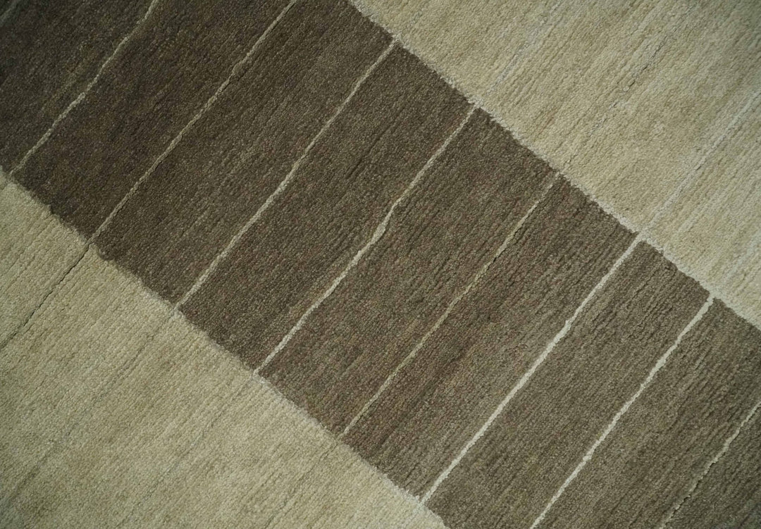Beige and Brown Modern Geometrical Hand loom 5x8 wool and Art Silk area Rug - The Rug Decor