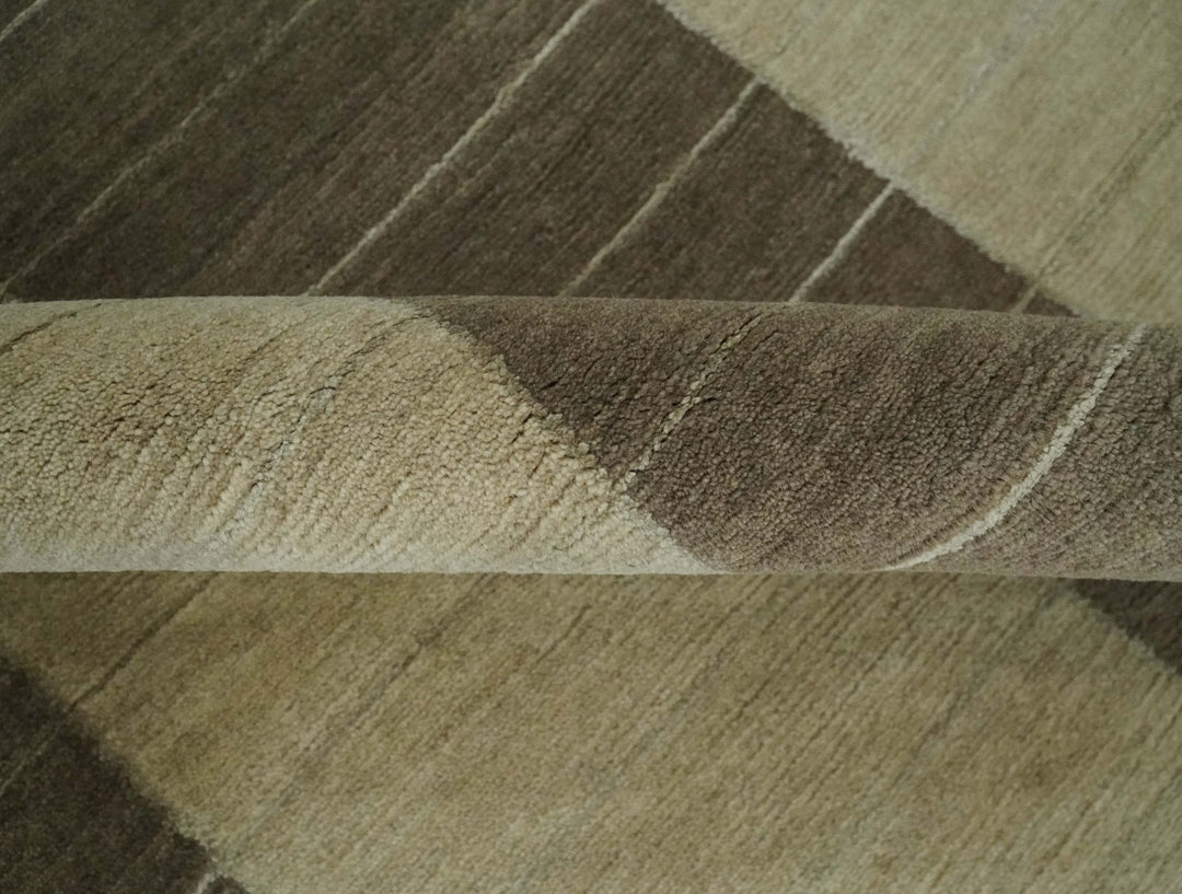 Beige and Brown Modern Geometrical Hand loom 5x8 wool and Art Silk area Rug - The Rug Decor