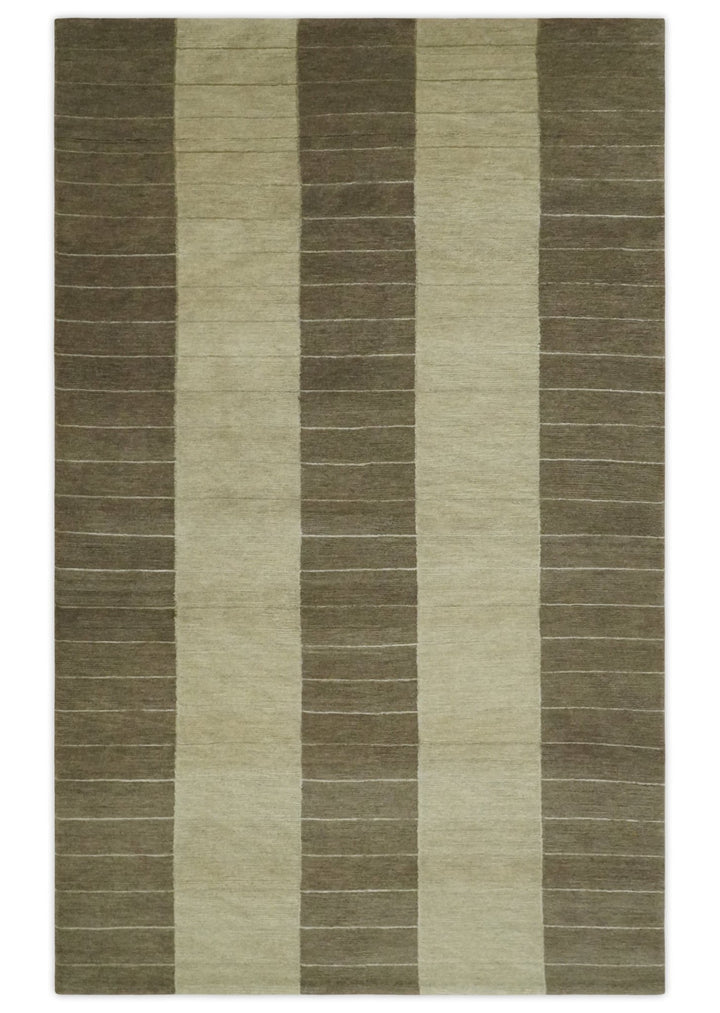 Beige and Brown Modern Geometrical Hand loom 5x8 wool and Art Silk area Rug - The Rug Decor