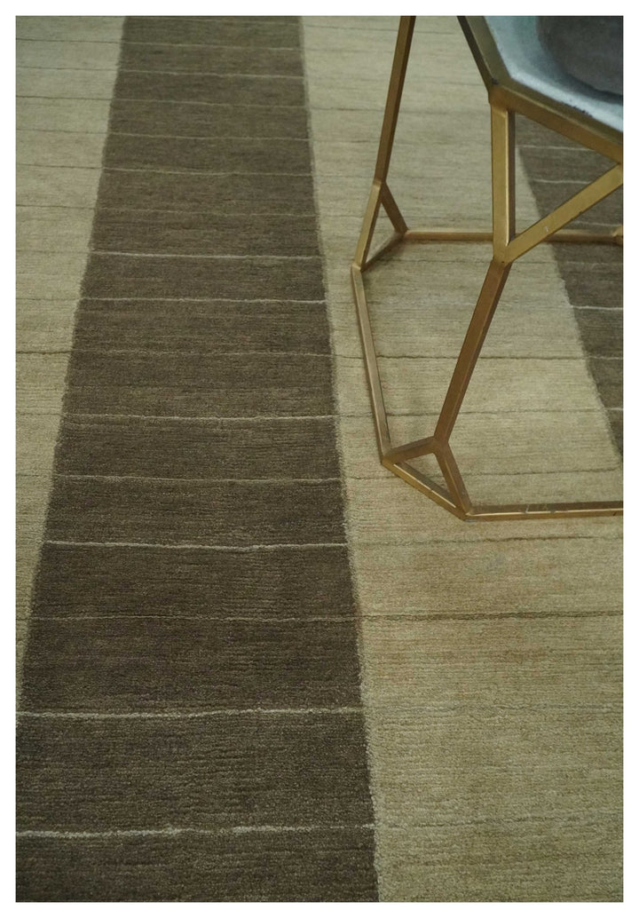 Beige and Brown Modern Geometrical Hand loom 5x8 wool and Art Silk area Rug - The Rug Decor