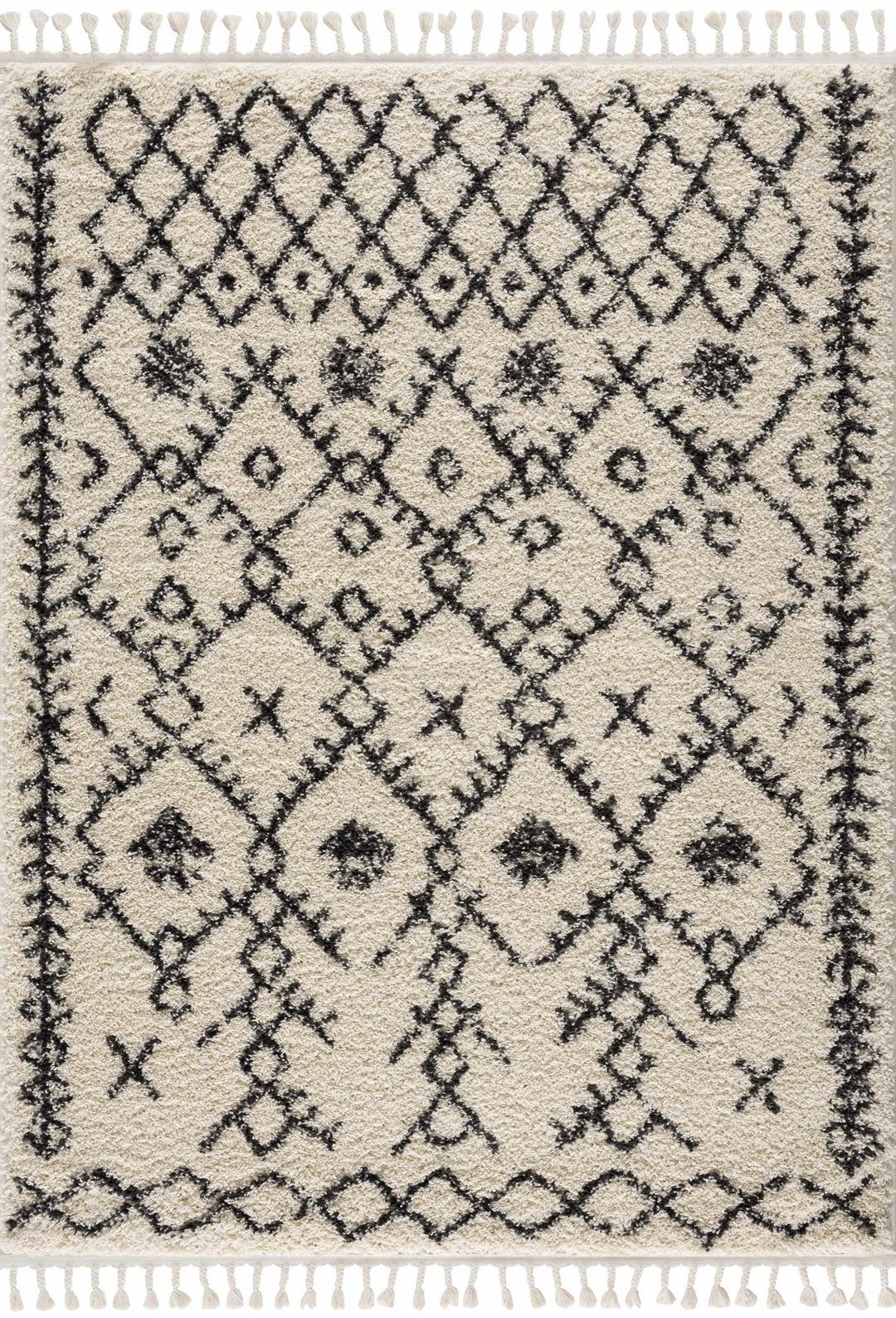 Beige and Charcoal Geometrical Design Moroccan Style Tribal Trellis Rug - The Rug Decor