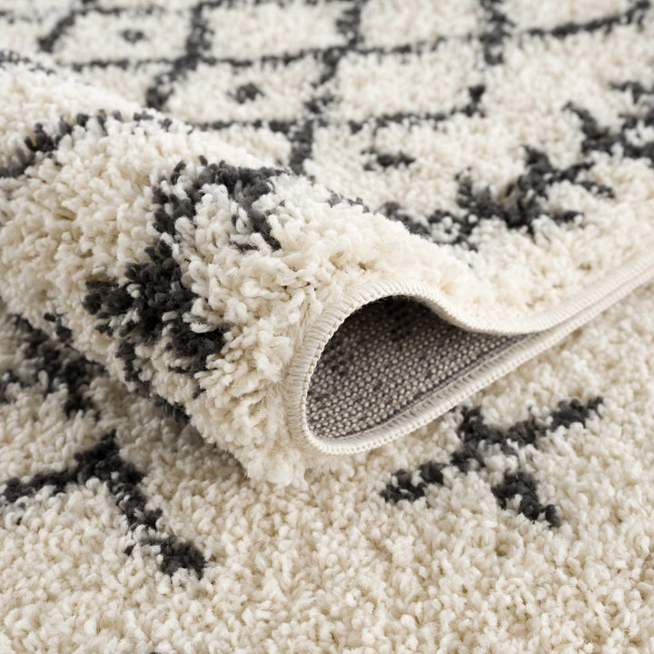 Beige and Charcoal Geometrical Design Moroccan Style Tribal Trellis Rug - The Rug Decor