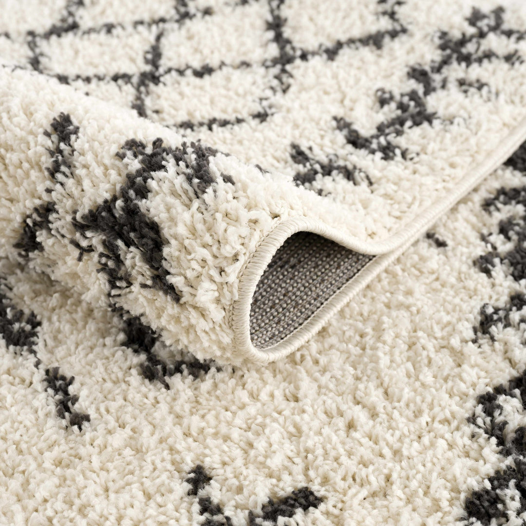 Beige and Charcoal Geometrical Design Moroccan Style Tribal Trellis Rug - The Rug Decor