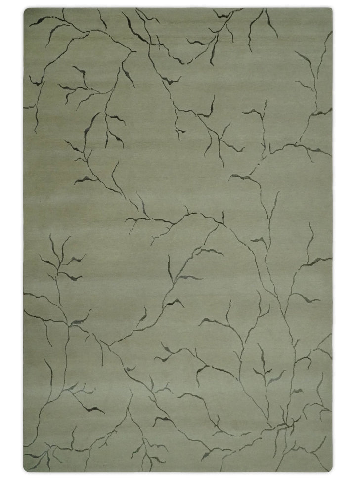 Beige and Charcoal Hand loom Crack Design 6x9 wool and Art Silk Area Rug - The Rug Decor