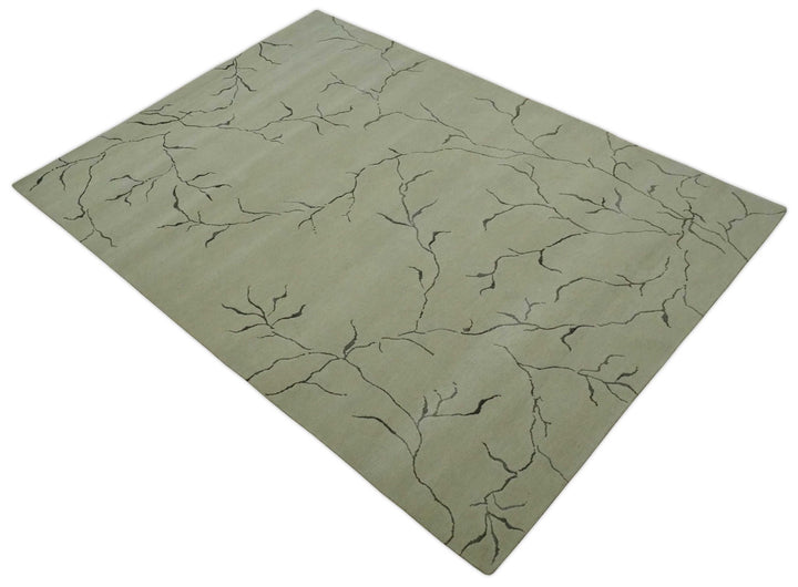 Beige and Charcoal Hand loom Crack Design 6x9 wool and Art Silk Area Rug - The Rug Decor