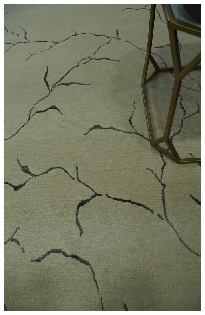 Beige and Charcoal Hand loom Crack Design 6x9 wool and Art Silk Area Rug - The Rug Decor