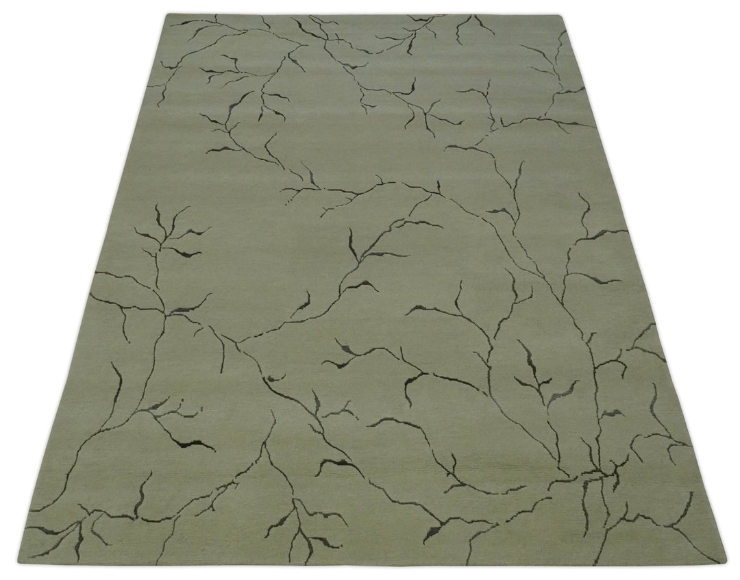 Beige and Charcoal Hand loom Crack Design 6x9 wool and Art Silk Area Rug - The Rug Decor