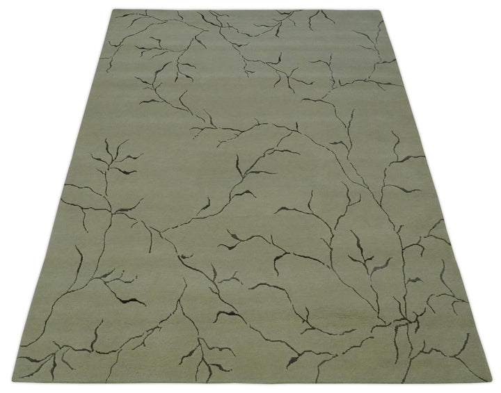 Beige and Charcoal Hand loom Crack Design 6x9 wool and Art Silk Area Rug - The Rug Decor