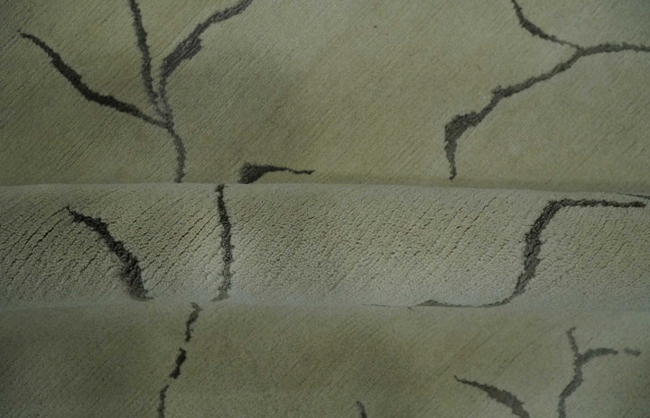 Beige and Charcoal Hand loom Crack Design 6x9 wool and Art Silk Area Rug - The Rug Decor