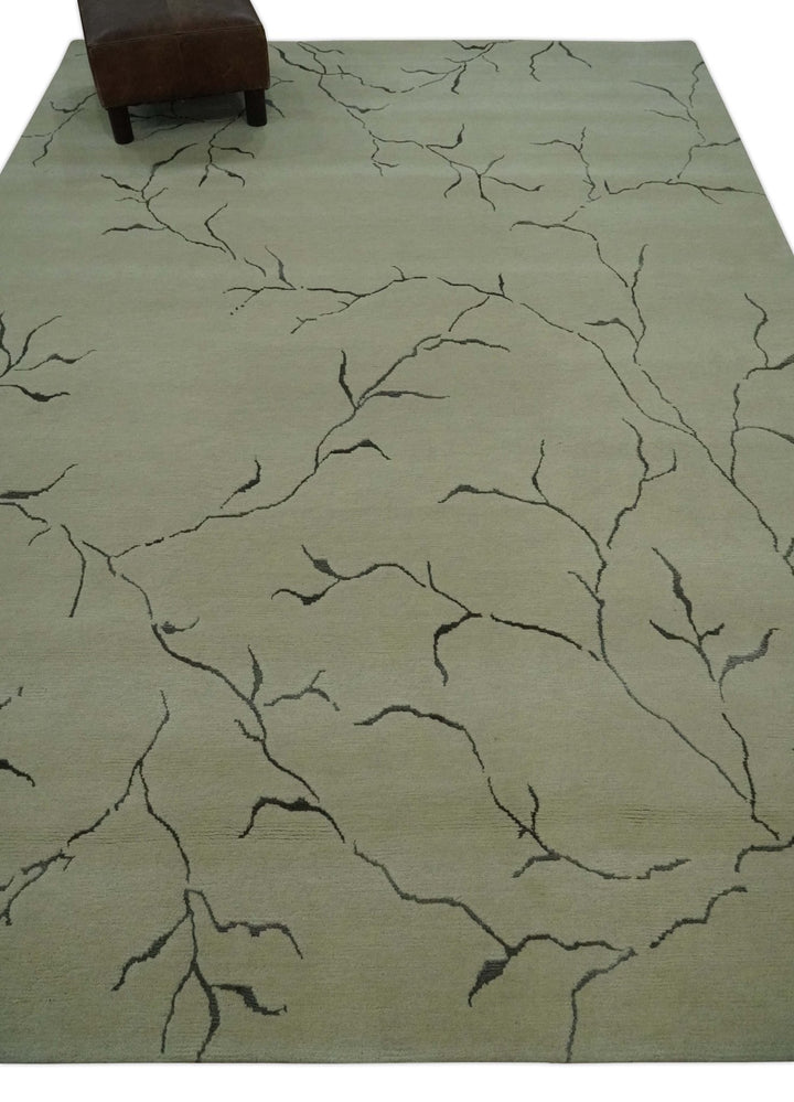 Beige and Charcoal Hand loom Crack Design 6x9 wool and Art Silk Area Rug - The Rug Decor