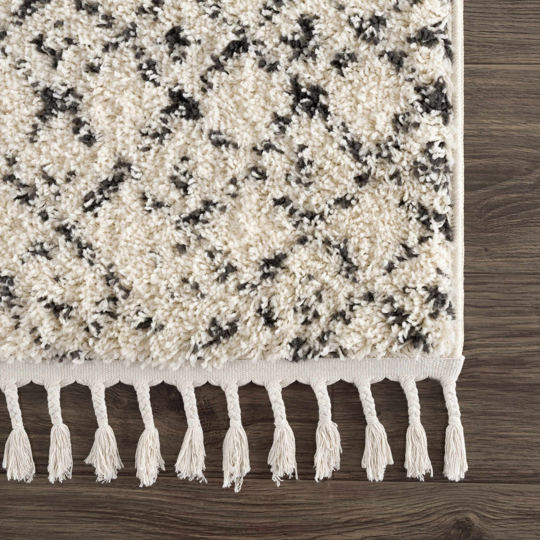 Beige and Charcoal Plush Pile Moroccan Style Tribal Trellis Area Rug - The Rug Decor