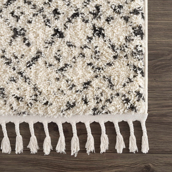 Beige and Charcoal Plush Pile Moroccan Style Tribal Trellis Area Rug - The Rug Decor