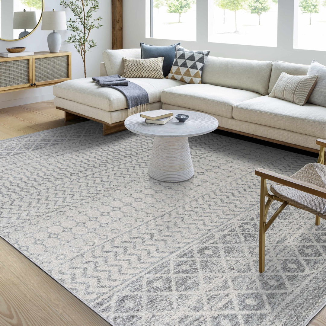 Beige and Gray Tribal Look Traditional Geometrical Design Multi Size Machine Woven Rug - The Rug Decor
