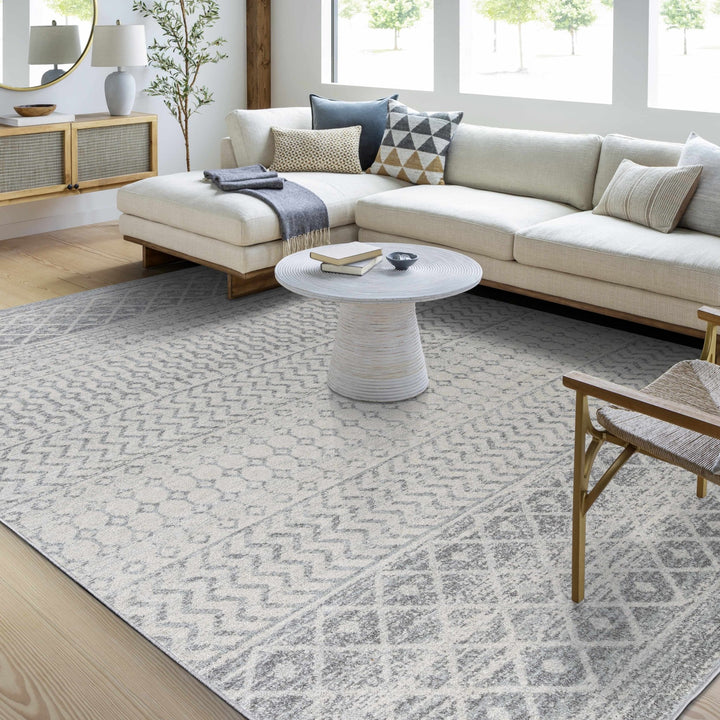 Beige and Gray Tribal Look Traditional Geometrical Design Multi Size Machine Woven Rug - The Rug Decor