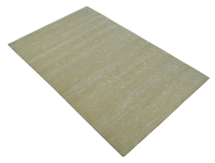 Beige and Ivory Modern Abstract Hand loom 5x8 wool And Art Silk Area Rug - The Rug Decor
