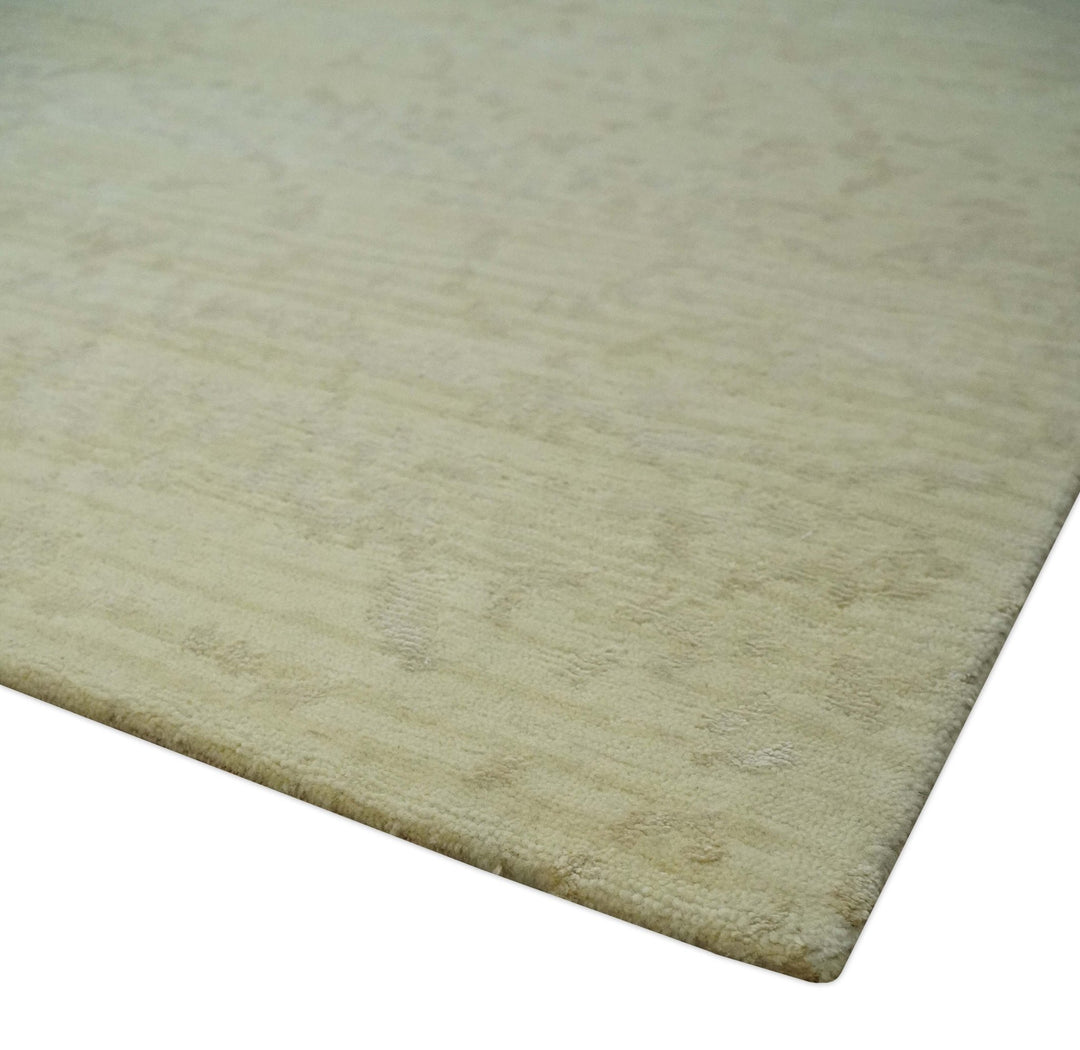 Beige and Ivory Modern Abstract Hand loom 5x8 wool And Art Silk Area Rug - The Rug Decor