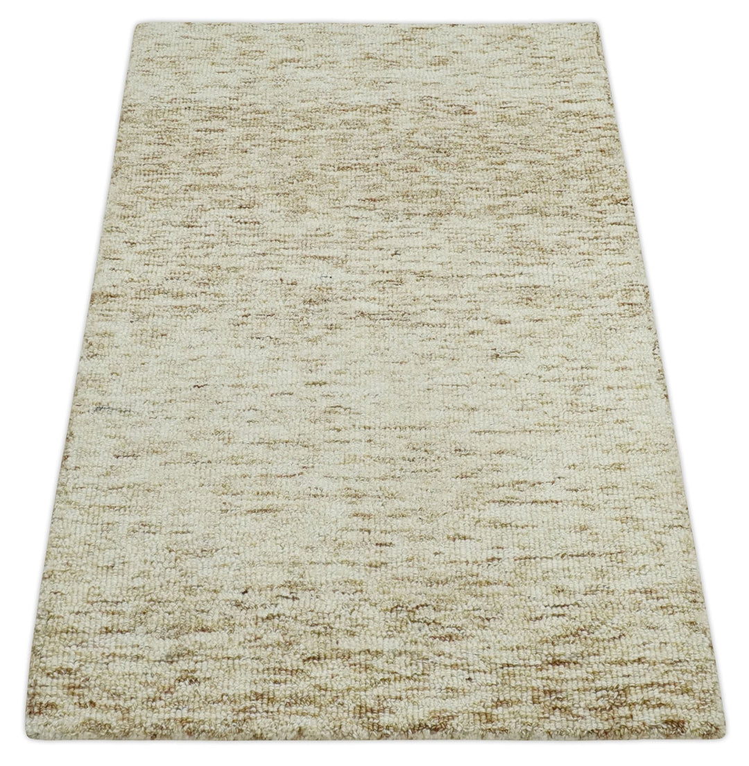 Beige and Ivory Shaded Solid Wool Hand Woven 2x3, 3x5, 5x8, 6x9, 8x10 and 9x12 Layering Area Rug | UL65 - The Rug Decor