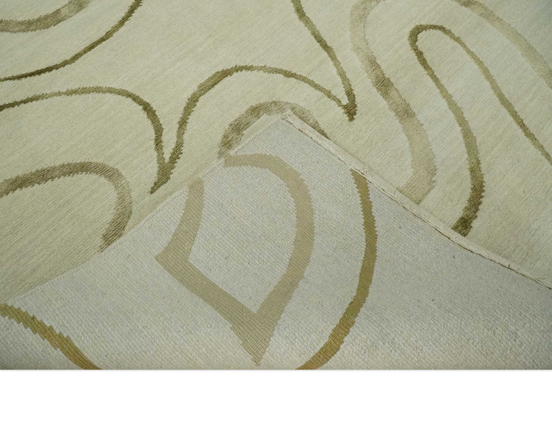 Beige and Olive Snake Design Handloom 5.x8.6 wool and art Silk Area Rug - The Rug Decor
