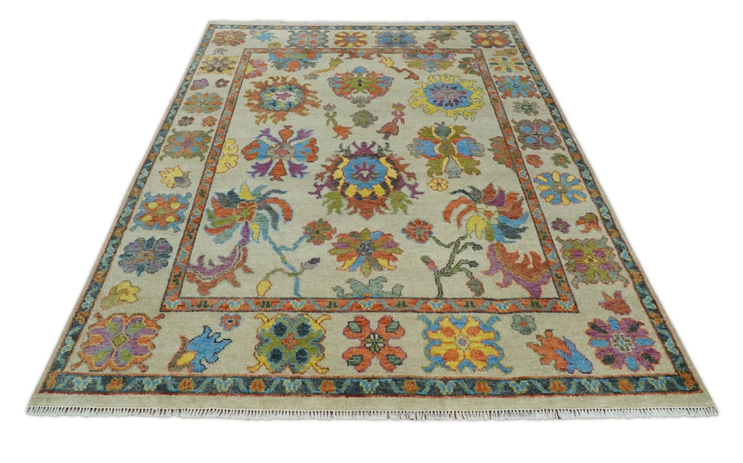 Beige and Rust 6x9, 8x10, 9x12, 10x14 and 12x15 Wool Traditional Persian Colorful Hand knotted Oushak Area Rug | TRDCP1071 - The Rug Decor
