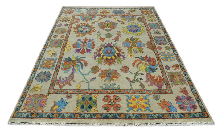 Beige and Rust 6x9, 8x10, 9x12, 10x14 and 12x15 Wool Traditional Persian Colorful Hand knotted Oushak Area Rug | TRDCP1071 - The Rug Decor