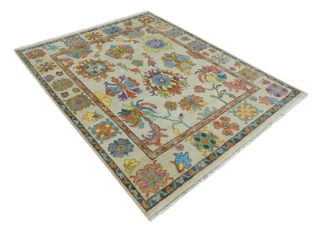 Beige and Rust 6x9, 8x10, 9x12, 10x14 and 12x15 Wool Traditional Persian Colorful Hand knotted Oushak Area Rug | TRDCP1071 - The Rug Decor