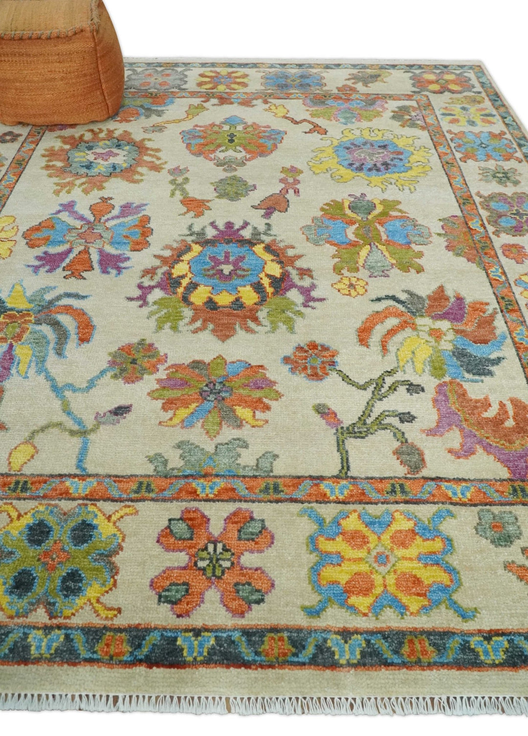 Beige and Rust 6x9, 8x10, 9x12, 10x14 and 12x15 Wool Traditional Persian Colorful Hand knotted Oushak Area Rug | TRDCP1071 - The Rug Decor