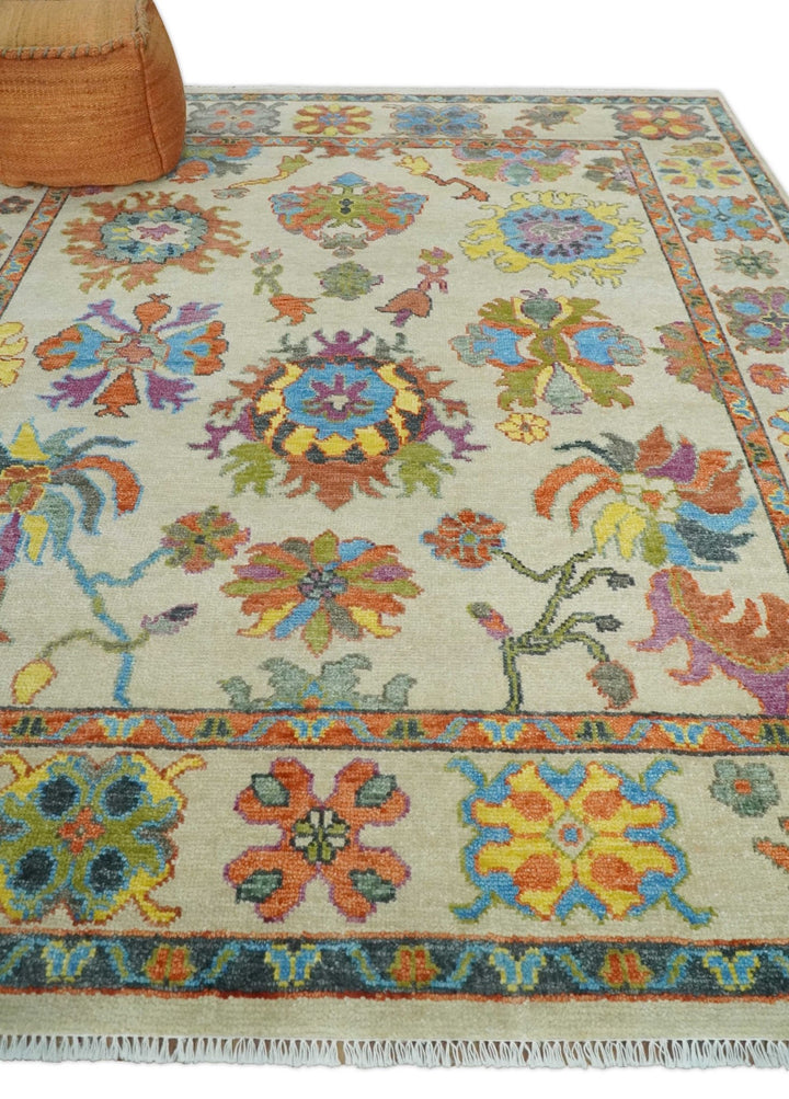 Beige and Rust 6x9, 8x10, 9x12, 10x14 and 12x15 Wool Traditional Persian Colorful Hand knotted Oushak Area Rug | TRDCP1071 - The Rug Decor