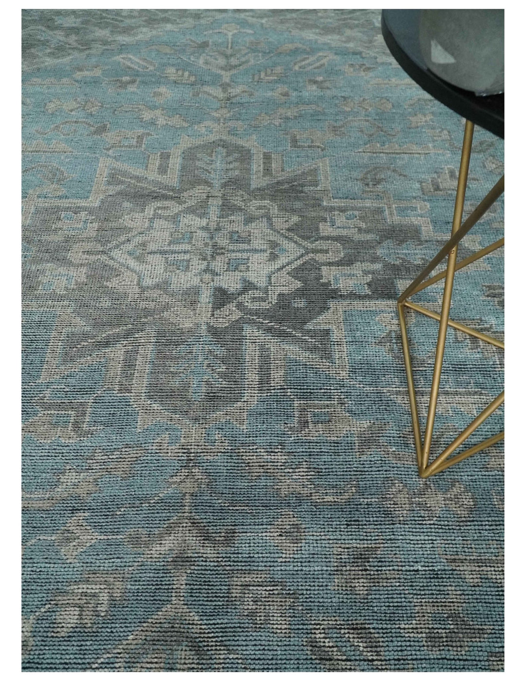 Beige, Blue and Gray Antique Finish Distressed 5x8, 6x9, 8x10, 9x12 Hand Knotted Heriz Serapi Traditional Persian Area Rug | TRD2389 - The Rug Decor