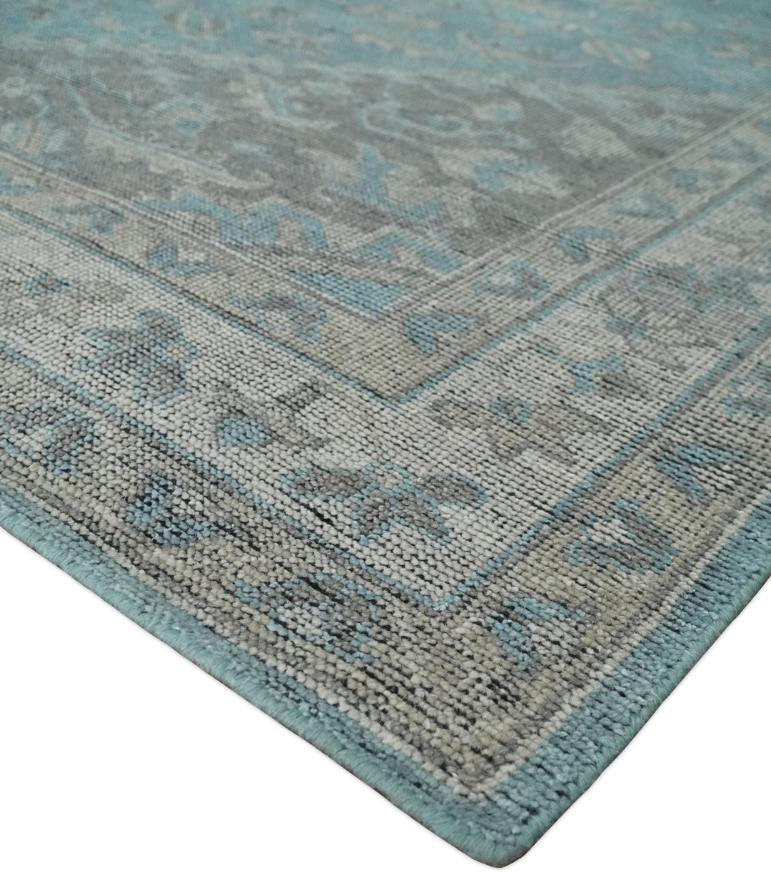 Beige, Blue and Gray Antique Finish Distressed 5x8, 6x9, 8x10, 9x12 Hand Knotted Heriz Serapi Traditional Persian Area Rug | TRD2389 - The Rug Decor