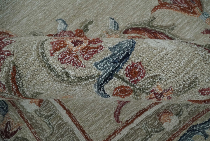 Beige, Brown and Blue Hand Tufted floral Aubusson design 8x10 wool Area Rug - The Rug Decor