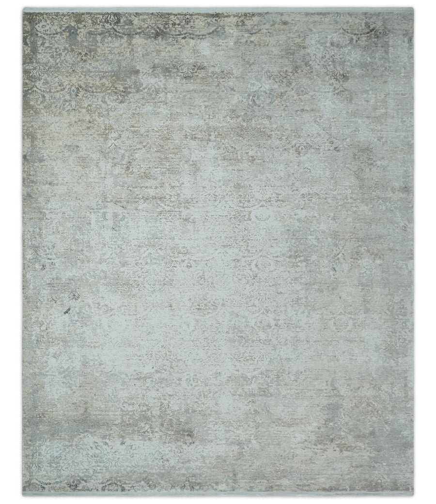 Beige, Brown and Silver Antique Finish, Vintage look, Art Silk Area Rug, Living Room Rug | TRDMM4 - The Rug Decor