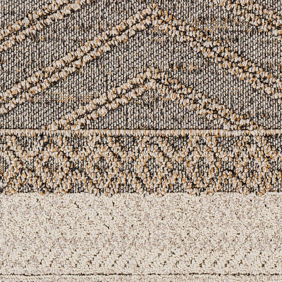 Beige, Charcoal and Gold Geometrical Design Outdoor Machine Woven Area Rug - The Rug Decor