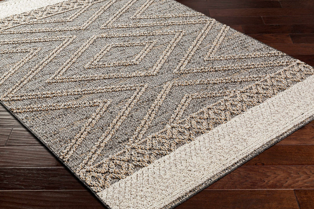 Beige, Charcoal and Gold Geometrical Design Outdoor Machine Woven Area Rug - The Rug Decor